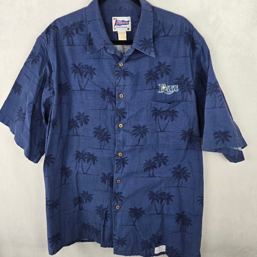 Reyn Spooner MLB Tampa Bay Rays Palm Tree Hawaiian Shirt Mens XXL Blue Cotton